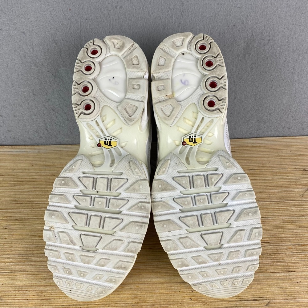 Nike Air Max Plus TN Mens 8 US Triple White Leather Athletic Sneaker Shoe - Picture 9 of 13